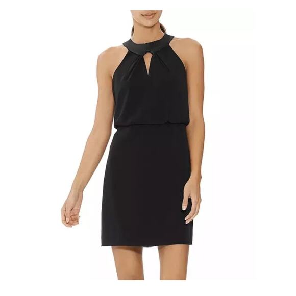 HALSTON Silk and Crepe Key Hole Cocktail Dress - Picture 3 of 7